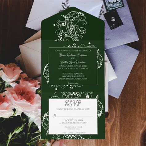 Emerald Green Flourish Wedding All In One Invitation Zazzle