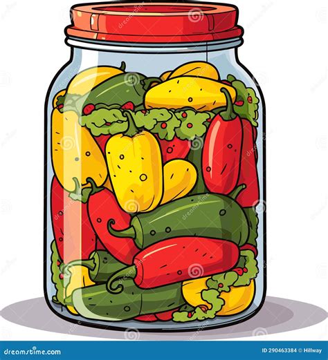 Jar Preserved Vegetables Can Of Pickled Pepper Cartoon Canned Food In Glass Stock Vector