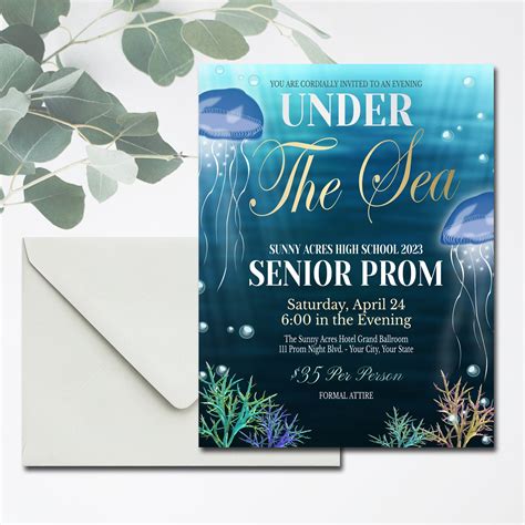 Under the Sea Prom Invite Template, Printable Editable, High School ...