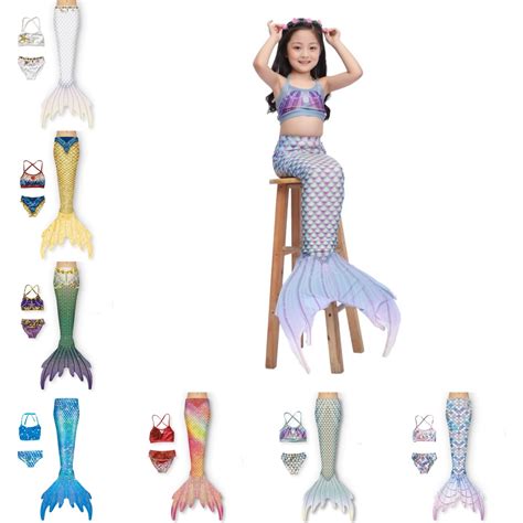 FUZHIQA Girls Mermaid Swimsuit With Tail Piece Girls Swimsuit Bathing Suits Bikini Fish Tail