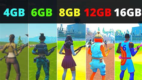 Fortnite 4gb Ram Vs 6gb Ram Vs 8gb Ram Vs 12gb Ram Vs 16gb Ram YouTube