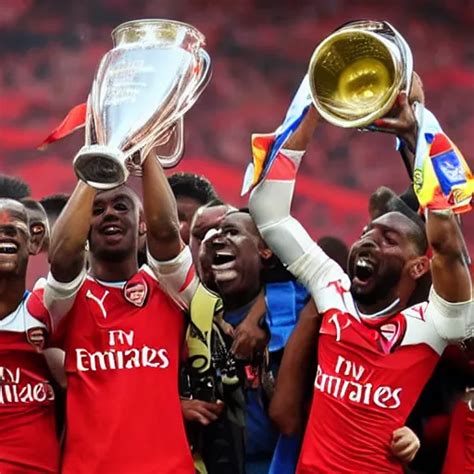 Arsenal Lifting The UCL Trophy Stable Diffusion