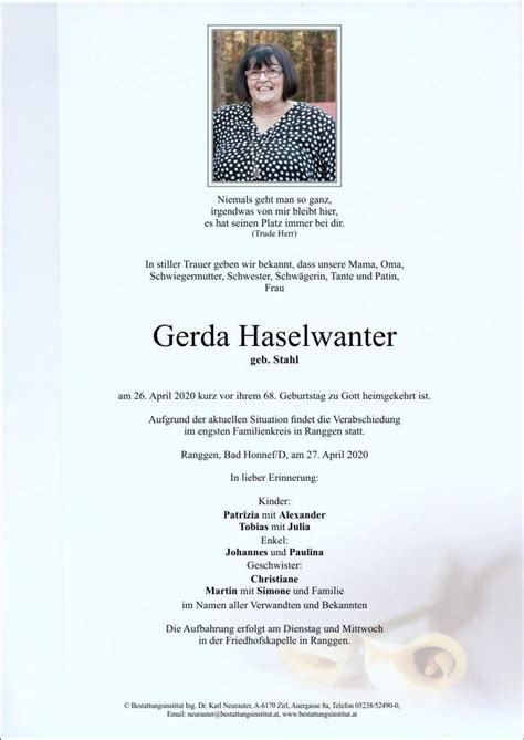 Gerda Haselwanter Kuratorium Bestattung