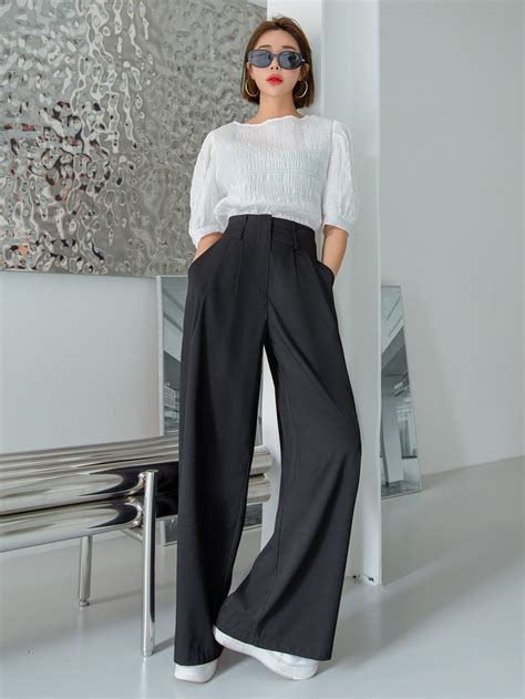 DAZY Pantalones A Medida Con Bolsillos Oblicuos De Pierna Ancha Moda