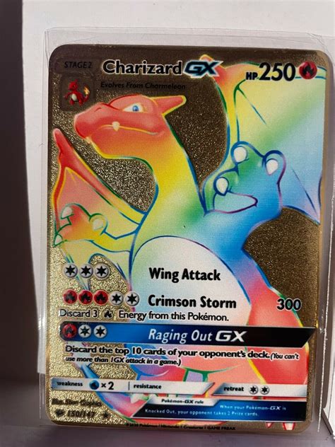 Rainbow Charizard GX Gold Metal Pokemon Card Unique Collectable Shiny