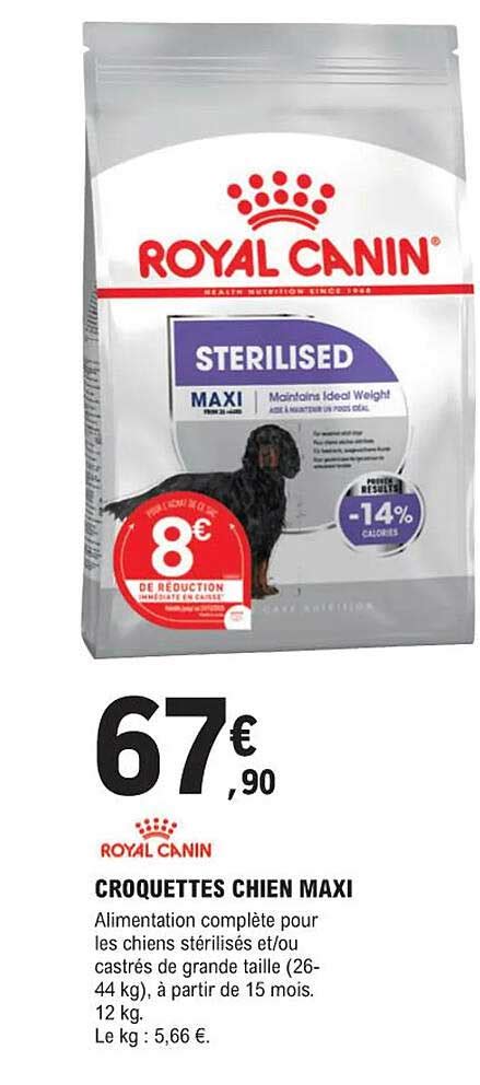 Promo Croquettes Chien Maxi Royal Canin Chez E Leclerc Jardi