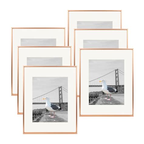 Golden State Art Set Of 6 16x20 Rose Gold Aluminum Frames For 11x14 Picture With Ivory Mat And