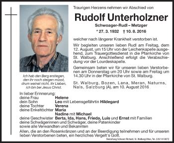 Traueranzeigen Von Rudolf Unterholzner Trauer Bz