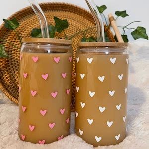 Heart Glass Cup Glass Cup With Bamboo Lid And Glass Straw Oz Beer