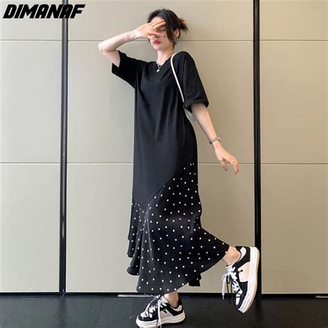 DIMANAF плюс розмір літніх жінок пляжне плаття сарафан друку чорний ...