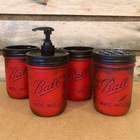 Mason Jar Bathroom Set Rustic Red Mason Jars Red Mason Jar Mason Jar