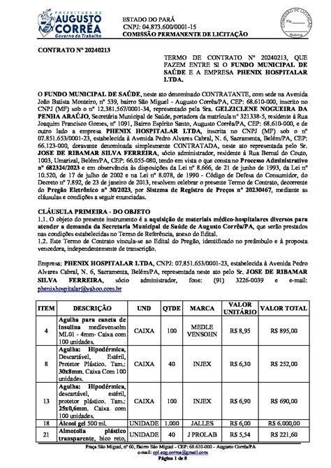 Contrato Assinado Prefeitura Municipal De Augusto Corr A