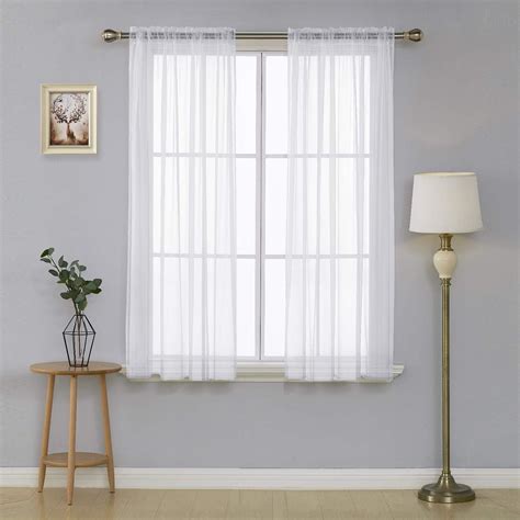 Amazon Deconovo White Sheer Curtains Inch Length Panels Rod