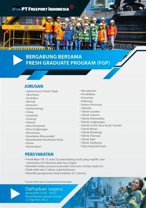 Lowongan Fresh Graduate Program FGP PT Freeport Indonesia