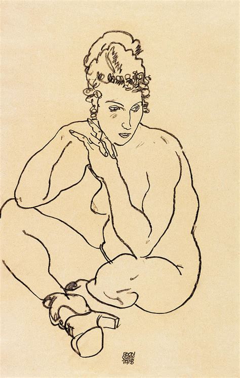 Seated Female Nude Arms Resting On Knees Legs Crossed 1918 Painting