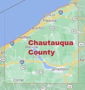 Chautauqua County on the map of New York 2024. Cities, roads, borders ...