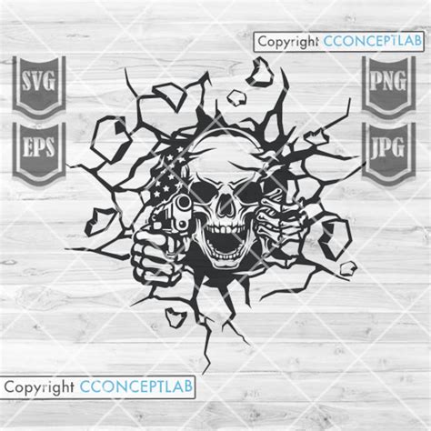 Smash Wall Svg Smash Wall Clipart Us Skull With Gun Svg Us Skull