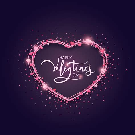 Premium Vector Happy Valentines Day Lettering With Lights And Glitter