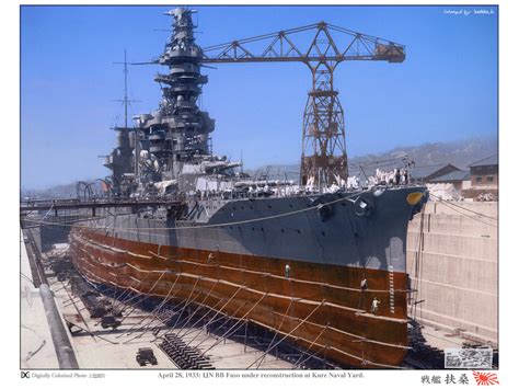 File:Battleship Fuso in drydock, Kure, Japan, 28 Apr 1933 (colored ...