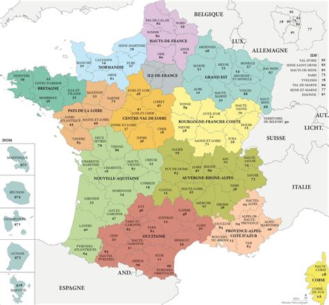 carte detaillee des regions  departements francais avec noms