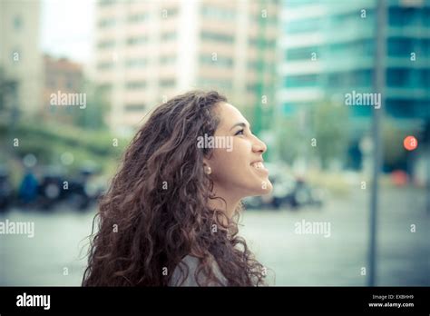 Beautiful Curly Long Brunette Hair Moroccan Woman In The City Stock Photo Alamy