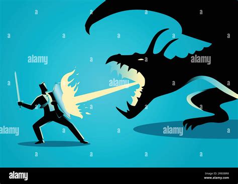 Business Concept Illustration Of A Businessman Fighting A Dragon Risk