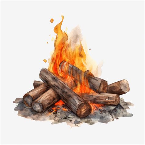 Watercolor Campfire Clip Art Of A Campfire With Logs Or Flames Png