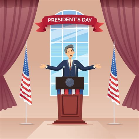 President's Day People Speech on the Podium Stage Indoor Cartoon ...