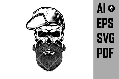 Hand Drawn Illustration Of Bearded Skull Isolated