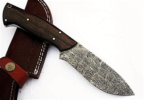 Hts 503 Mosiac Damascus Custom Handmade Skinner Knife Hardwood We — Hometown Knives