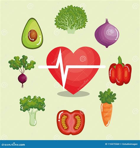 Heart Cardio with Healthy Food Stock Vector - Illustration of broccoli