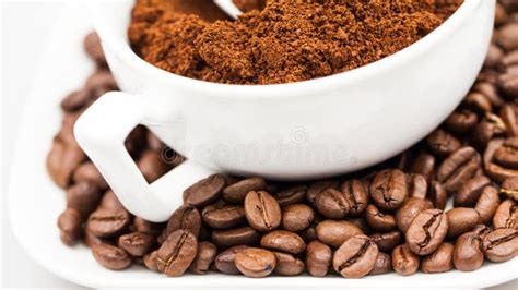 White Objects Coffee Beans And Coffee Powder Stock Photo Image Of