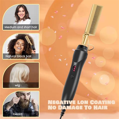 Leeons Black Hot Comb Hair Straightener Flat Iron Electric Hot Heating Comb Wet And Dry Hair