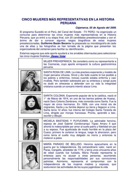 PDF CINCO MUJERES MÁS REPRESENTATIVAS EN LA HISTORIA PERUANA