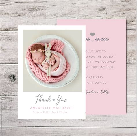 Baby Thank You Cards Baby Thank You Card With Photo Etsy Uk