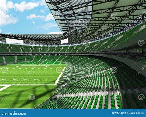 3D Render Of A Round Football Stadium With Green Seats For Hundred