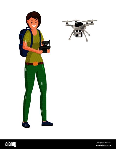 Drone Pilot Job Flat Vector Illustration Woman UAV Operator Playing