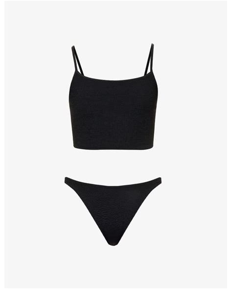 Hunza G Strap Crinkle Bikini Set In Black Lyst Uk