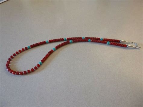 Red Coral With Turquoise And Silver Necklace Native American Etsy