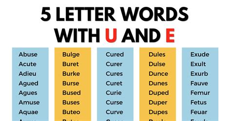 Examples Of Letter Words With U And E Esl