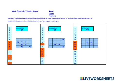 Magic Square 4x4 Worksheet Live Worksheets