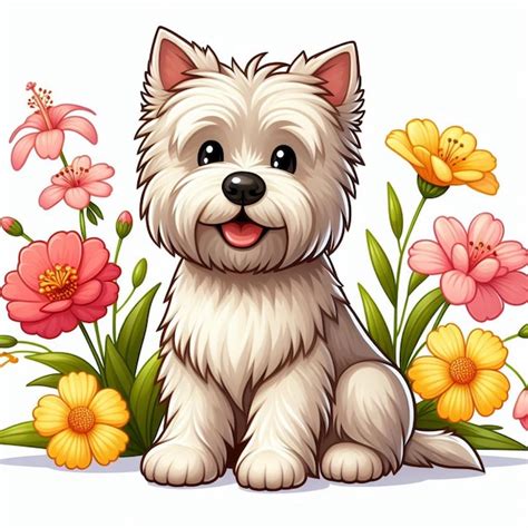 Cute Cairn Terrier C O Desenho Animado Vector Style Fundo Branco