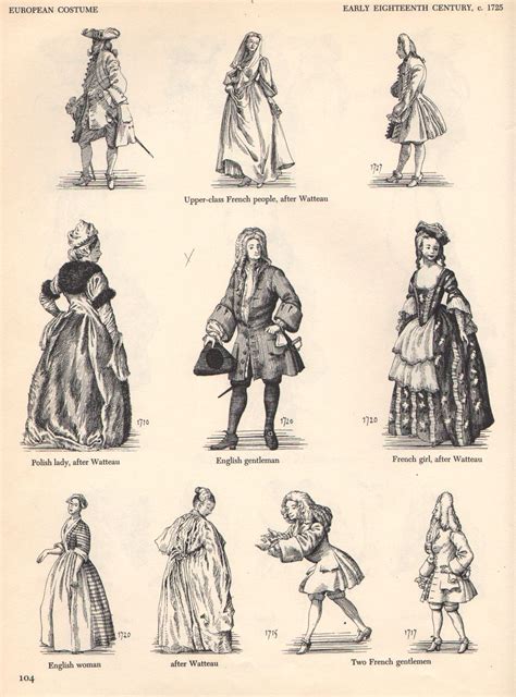 Early 1700's Men's & Women's Fashion. | Personaggi, Abito storico, Costumi