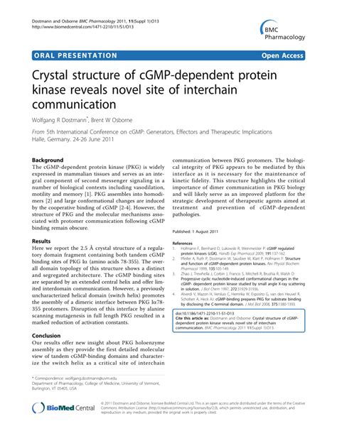 Pdf Crystal Structure Of Cgmp Dependent Protein Kinase Reveals Novel