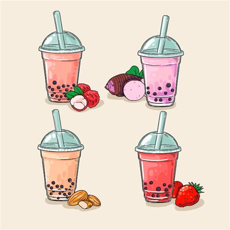 Free Vector | Hand drawn bubble tea flavors