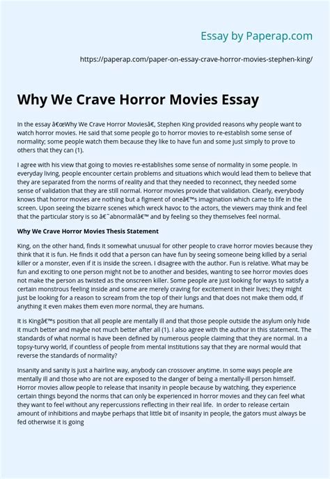 Why We Crave Horror Movies Thesis Essay Example