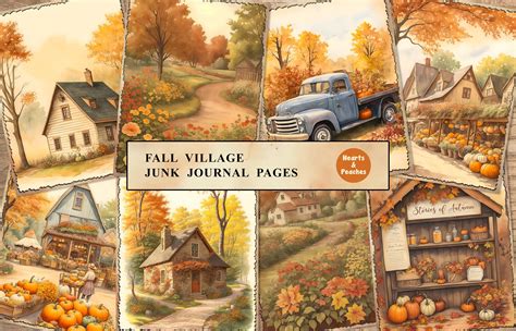 Fall Village Junk Journal Pages Graphic By Hearts And Peaches