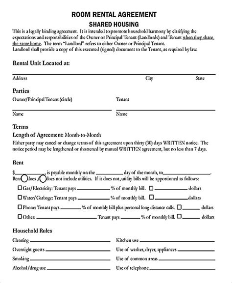 9 Room Rental Agreement Template