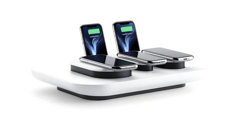 Sleek Wireless Charging Station With Multiple Devices On Clean White