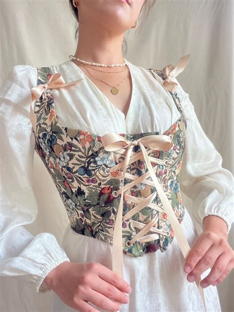 Romantic Cottagecore Corset Top With Sleeveojco0001 PDF Etsy